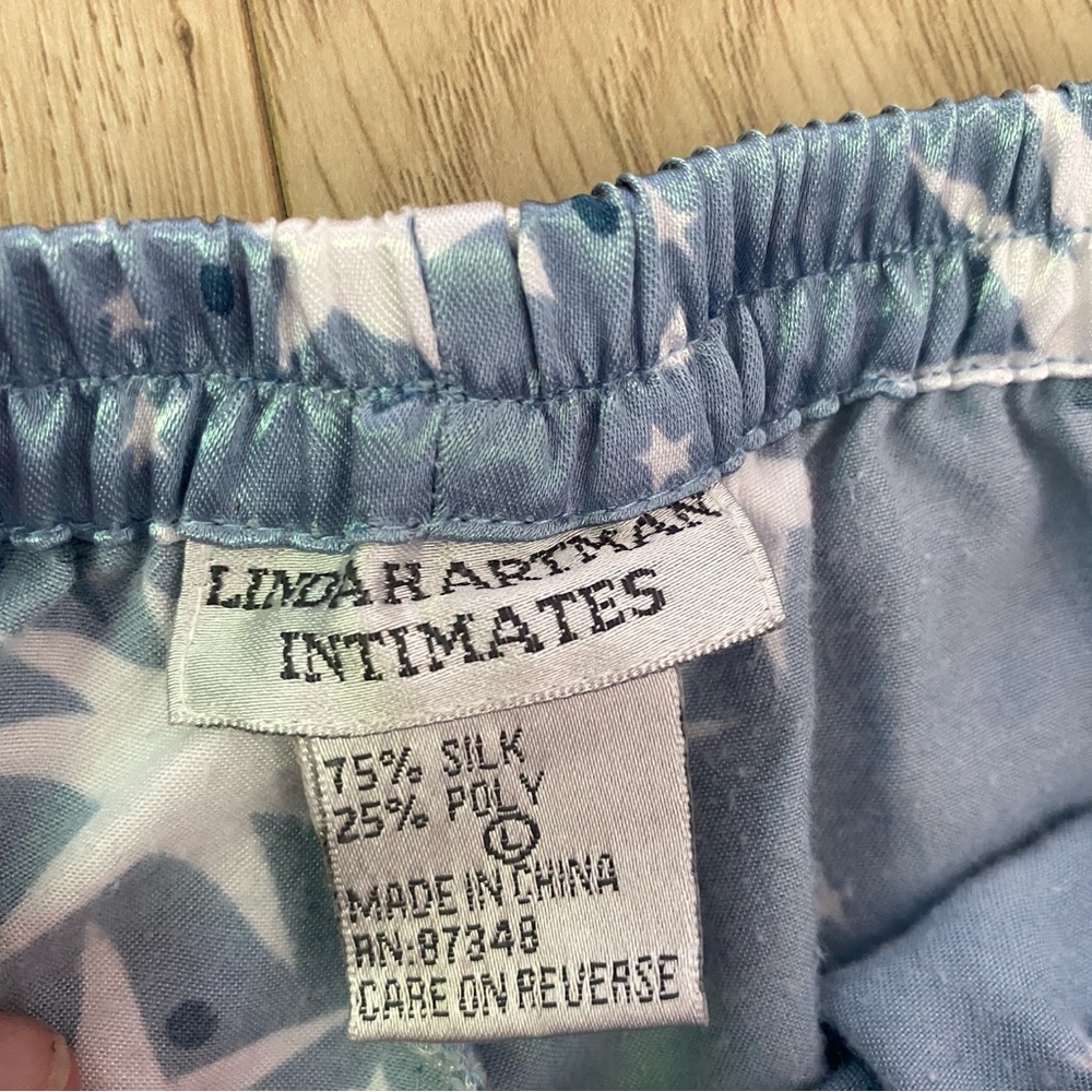 Linda Hartman Intimates Silk Blend Pajama Set Blue Stars Size Large - Picture 3 of 14